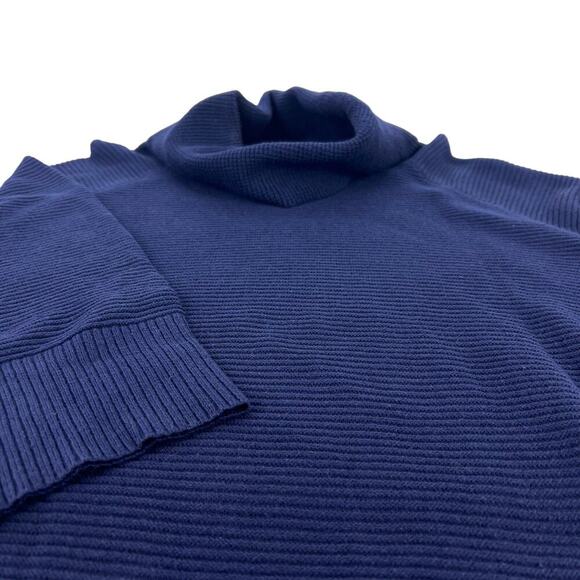 Chaus New York Navy Blue Knit Ribbed Turtleneck Sweater Medium Rounded Hem M - Picture 1 of 10